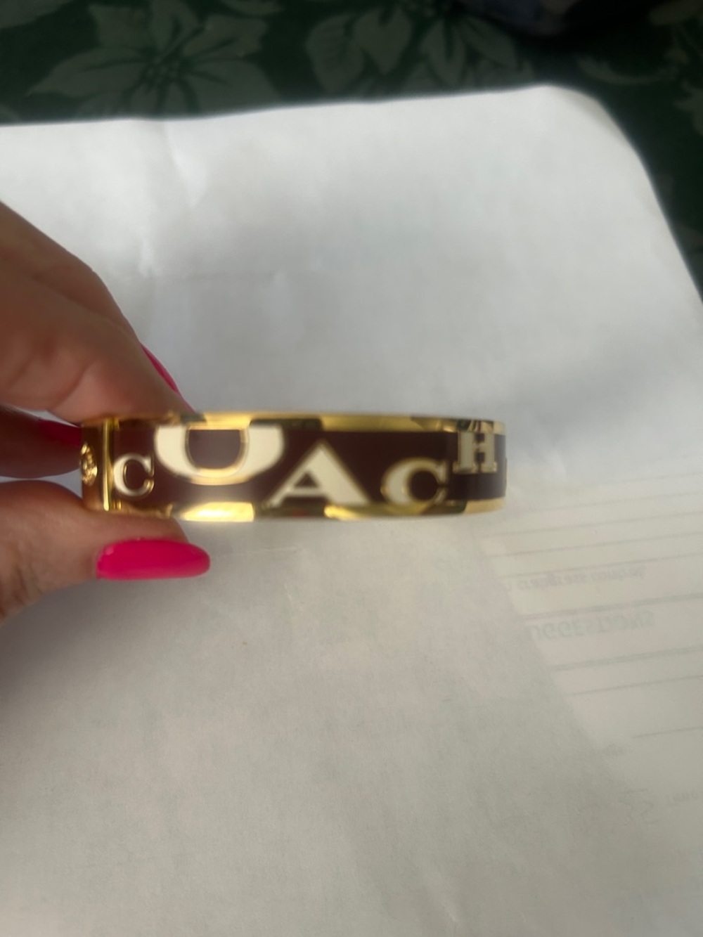 Coach Enamel Logo Gold Tone Bangle bracelet